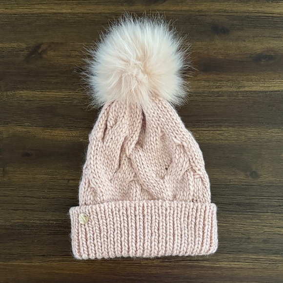 Express Accessories - Express Pale Pink Knit Winter Beanie with Pom Pom